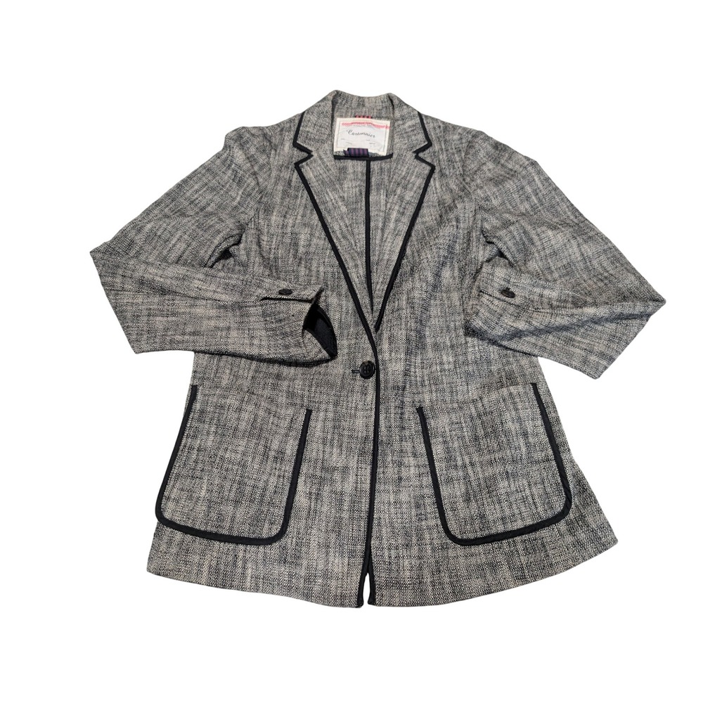 Anthropologie Cartonnier Blazer Women 6 Black White Textured Single Button